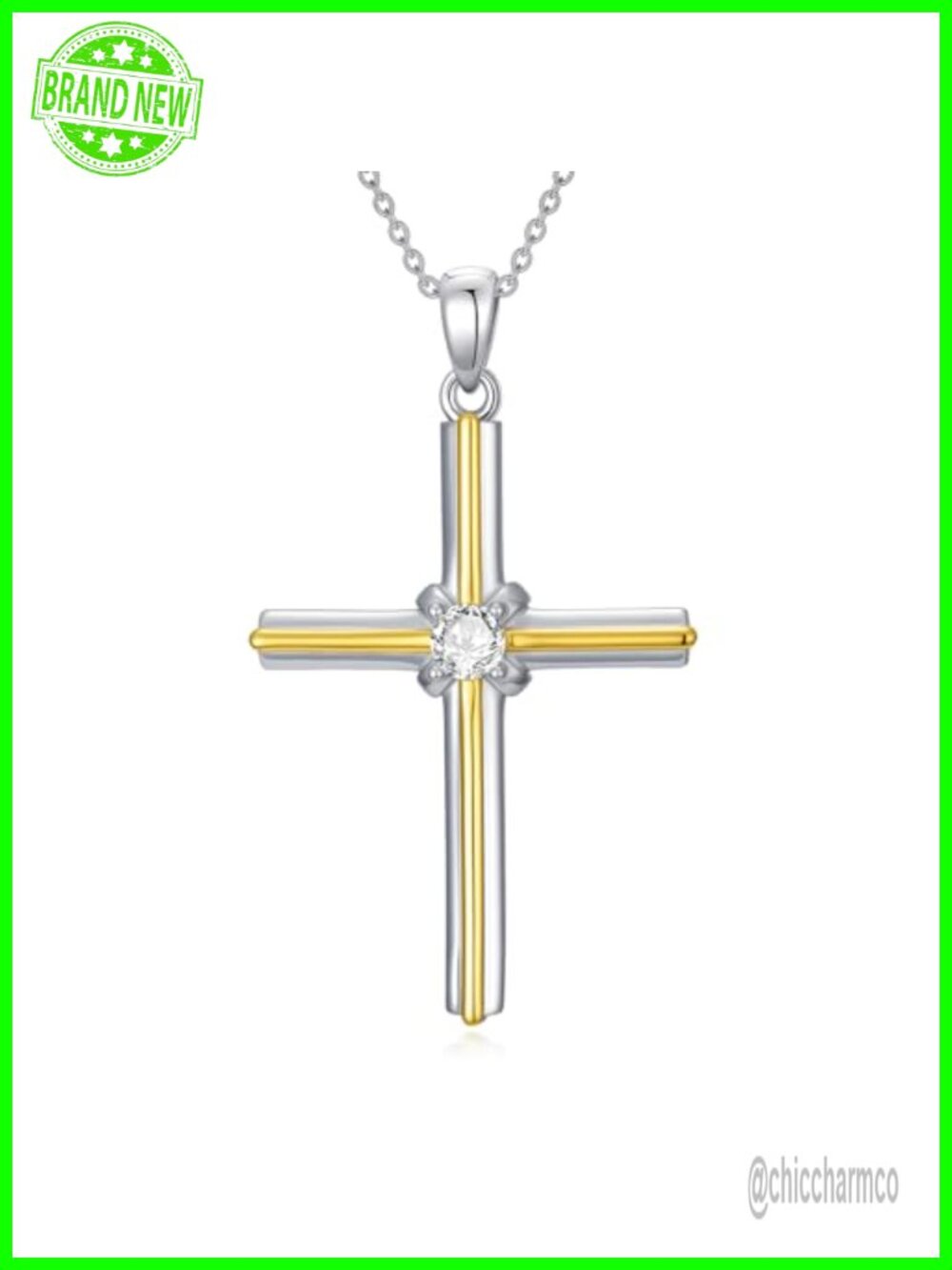 925 Sterling Silver Moissanite Cross Necklace 18-20 Inch Women's Jewelry